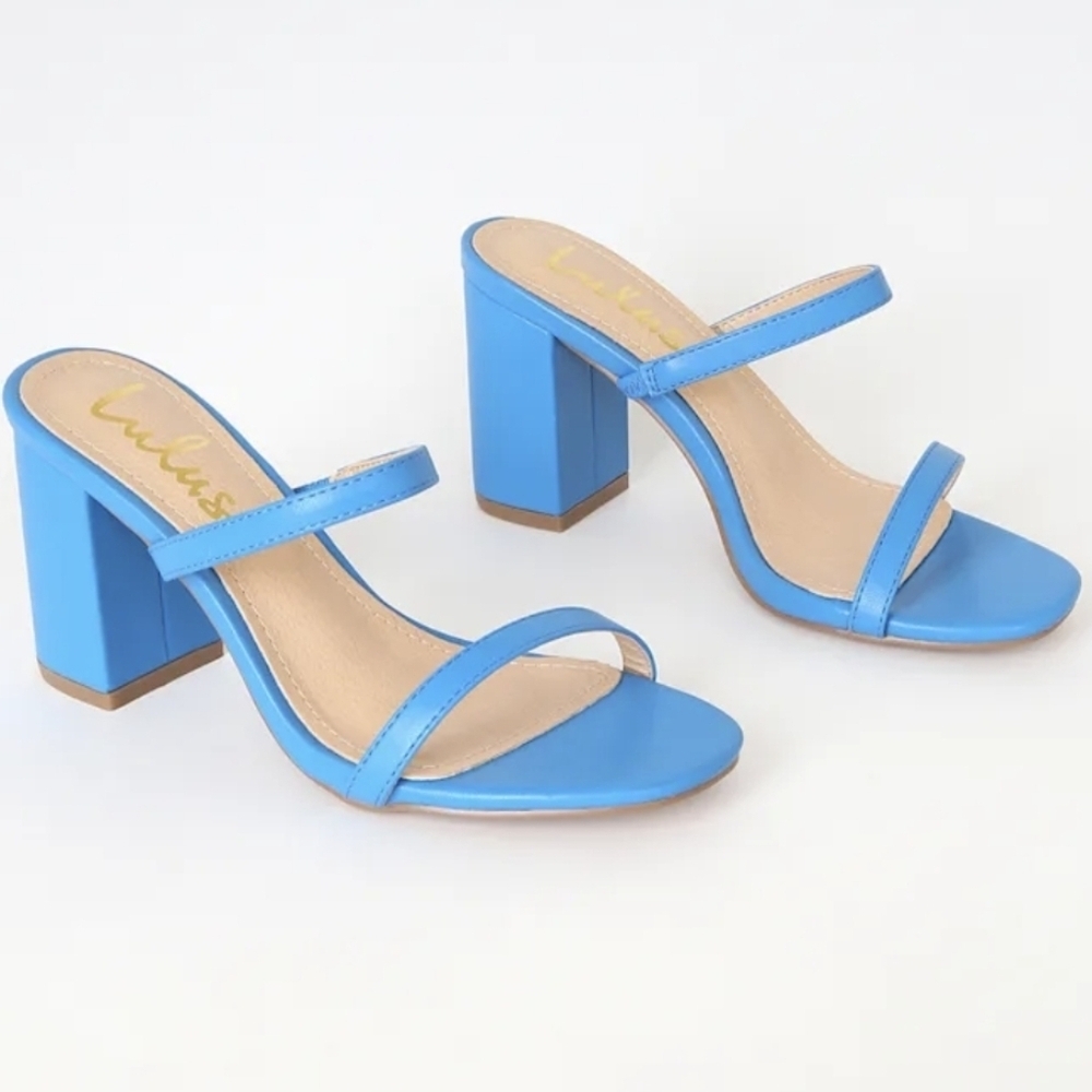 Lulus Ariellie Sky Blue Block Heel Sandals NIB